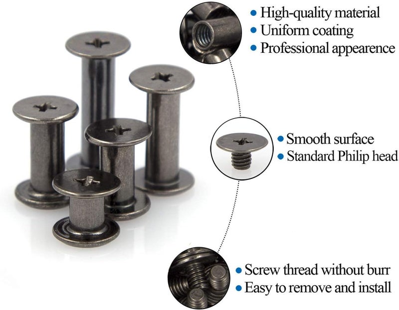 ALLOYPRO 75 Sets Chicago Screws Assorted Kit 5 Size GunMetal Leather Rivets Black Screw Rivets Slotted Phillip Head Book Binding Posts Nail Rivet Chicago Bolt for DIY Leather Craft (5 x 6,10,12,15,18) - Image 3